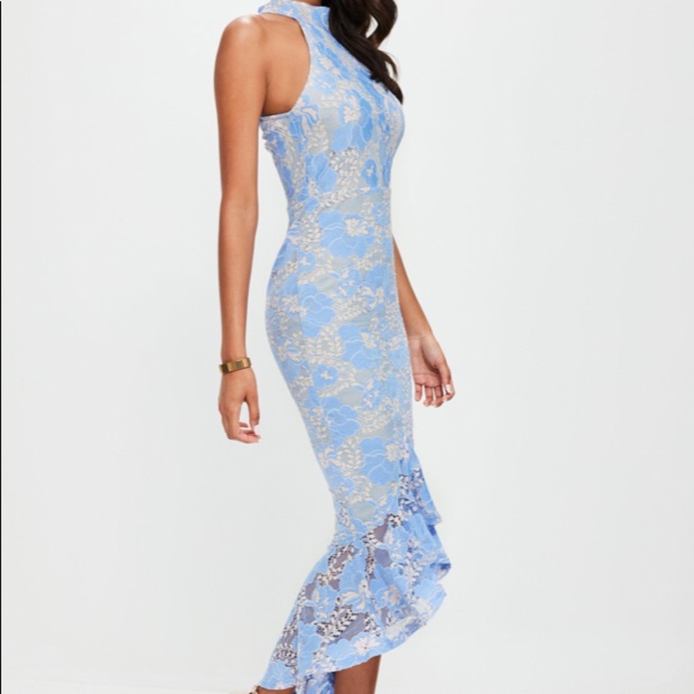 Misguided Blue Corded Lace Fishtail Dress